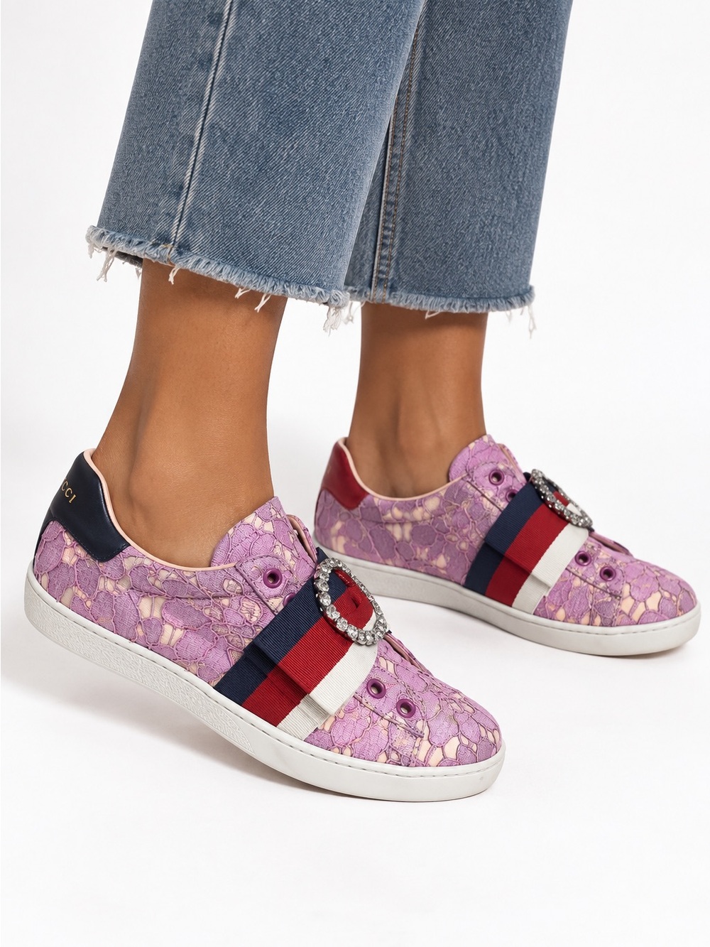 GUCCI Pink Floral Print Slip-On Low Top Sneakers Size IT36
